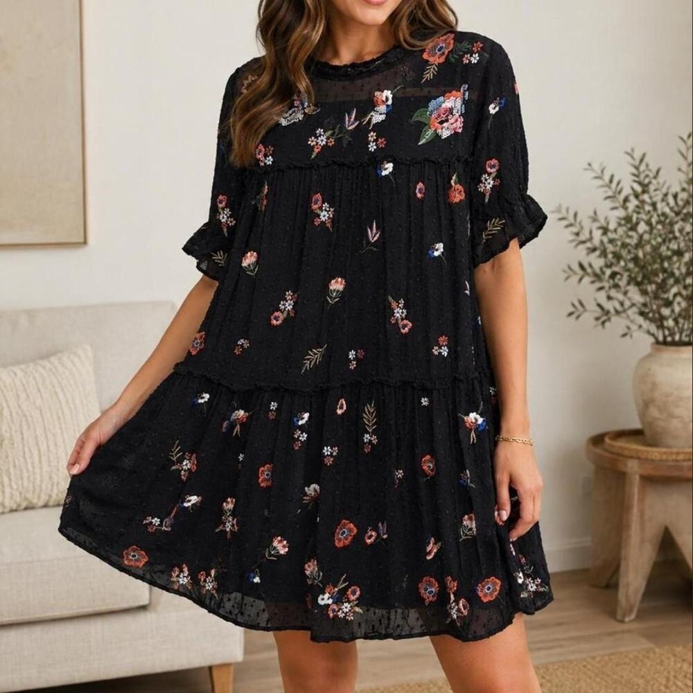 Zara black floral mini dress